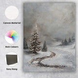 Textured Abstract Snowy Evergreen Forest Winter Landscape Canvas Wall Art Print Decor Picture Ready to Hang