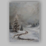 Textured Snowy Evergreen Forest Winter Abstract Landscape Canvas Wall Art Print Decor Picture Ready to Hang