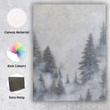 Misty Snowy Pine Forest Landscape With Flying Birds Canvas Wall Art Print Decor Picture Ready to Hang