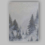 Misty Snowy Pine Forest Landscape With Flying Birds Canvas Wall Art Print Decor Picture Ready to Hang