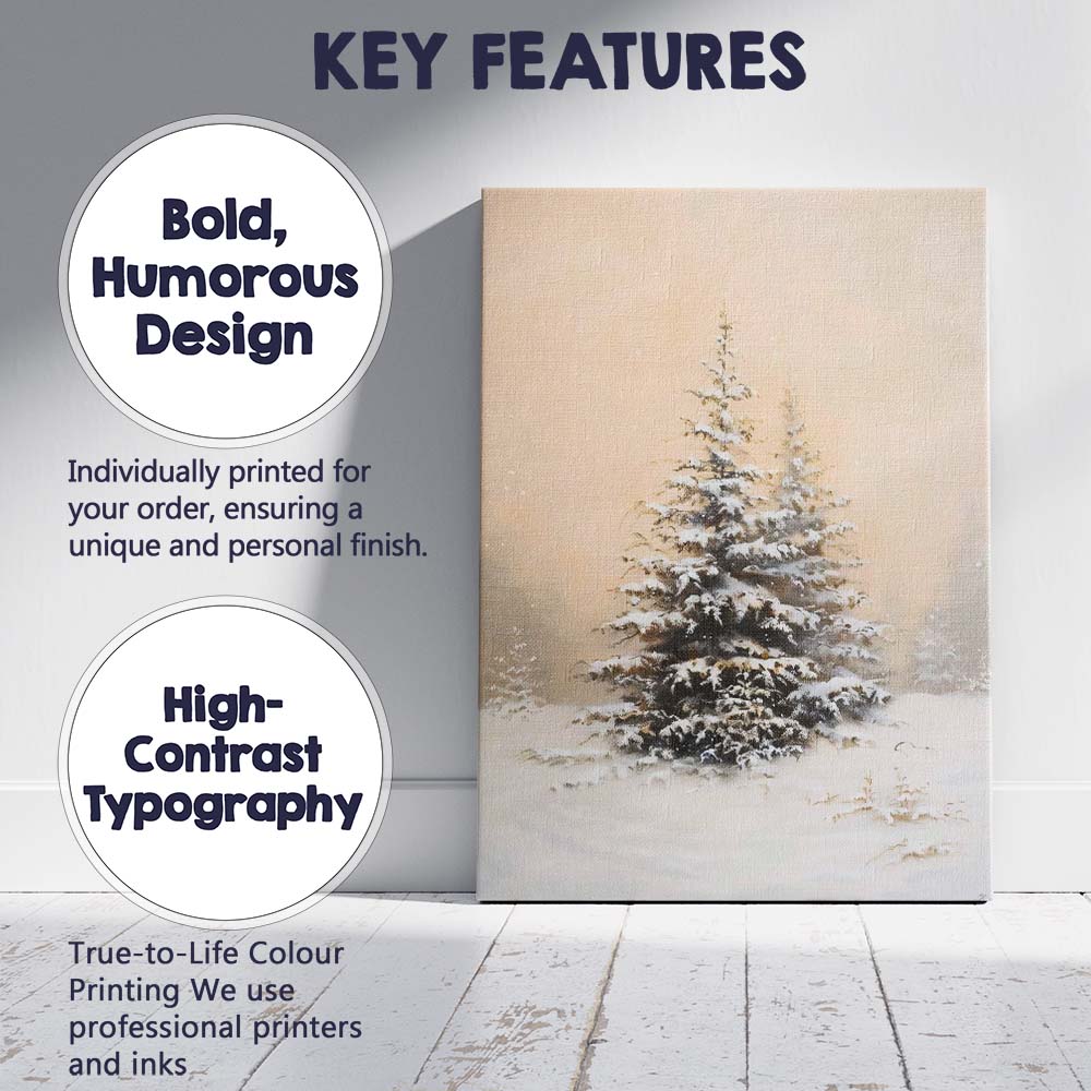 Snow Covered Evergreen Pine Tree Minimalist Winter Landscape Canvas Wall Art Print Decor Picture Ready to Hang