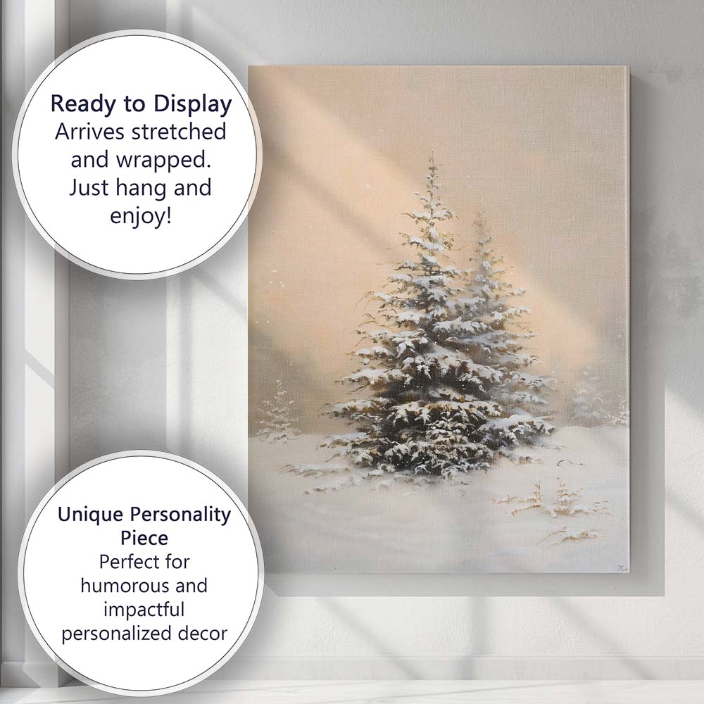 Snow Covered Evergreen Pine Tree Minimalist Winter Landscape Canvas Wall Art Print Decor Picture Ready to Hang