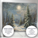 Moonlit Snowy Pine Forest Winter Landscape Canvas Wall Art Print Decor Picture Ready to Hang