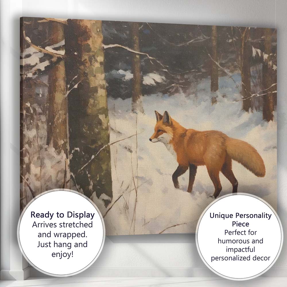 Woodland Red Fox Snowy Winter Forest Wildlife Canvas Wall Art Print Decor Picture Ready to Hang