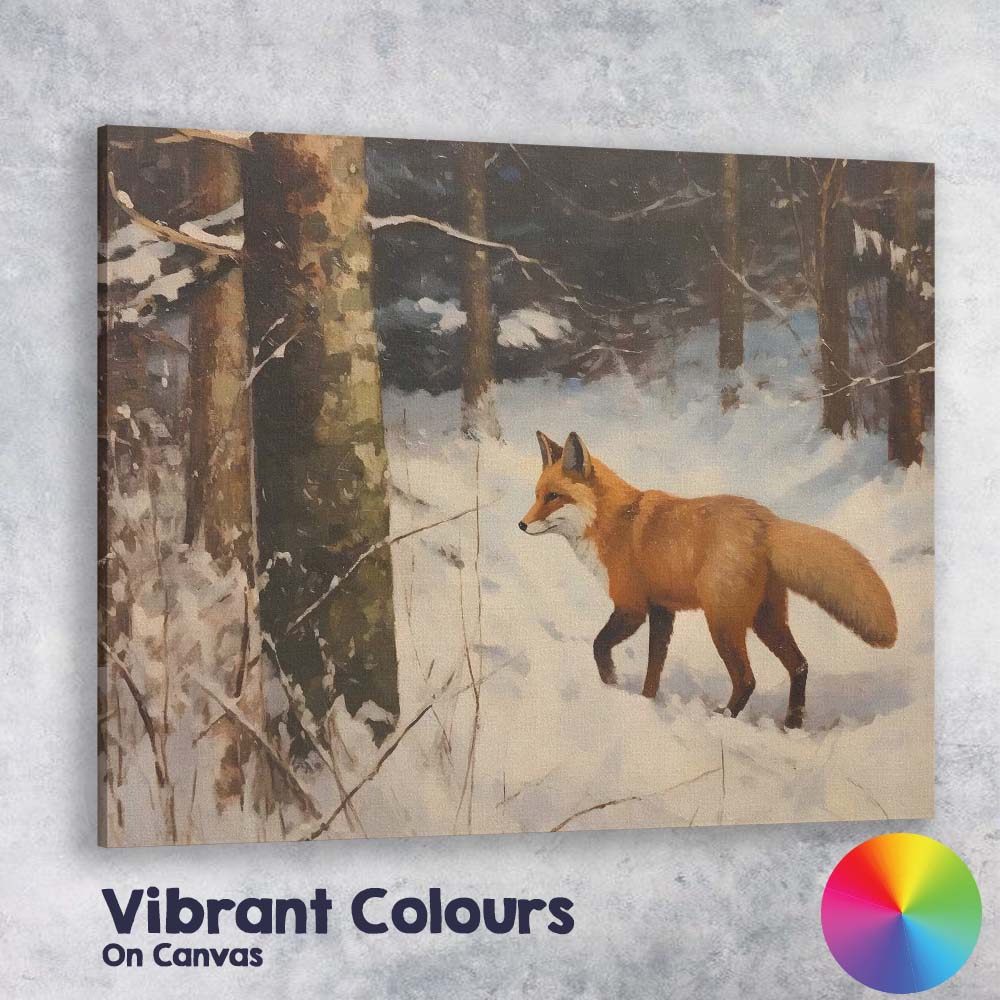 Woodland Red Fox Snowy Winter Forest Wildlife Canvas Wall Art Print Decor Picture Ready to Hang