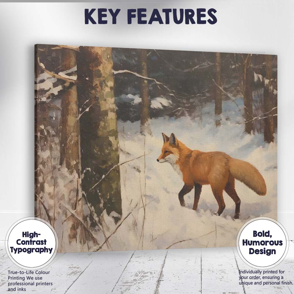 Woodland Red Fox Snowy Winter Forest Wildlife Canvas Wall Art Print Decor Picture Ready to Hang