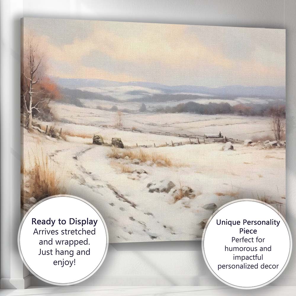 Peaceful Snow Covered Countryside Meadow Landscape Canvas Wall Art Print Decor Picture Ready to Hang