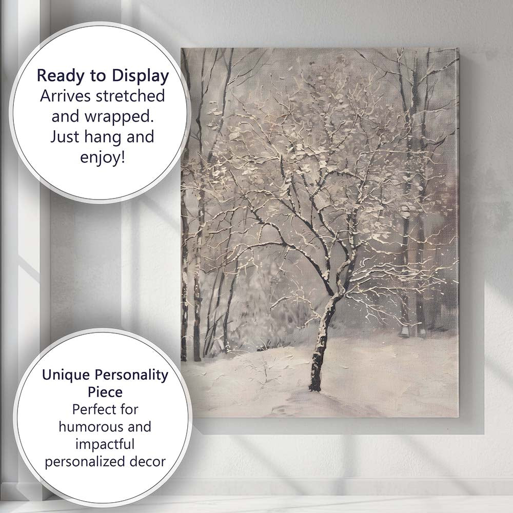Textured Winter Tree In Snowy Woodland Canvas Wall Art Print Decor Picture Ready to Hang