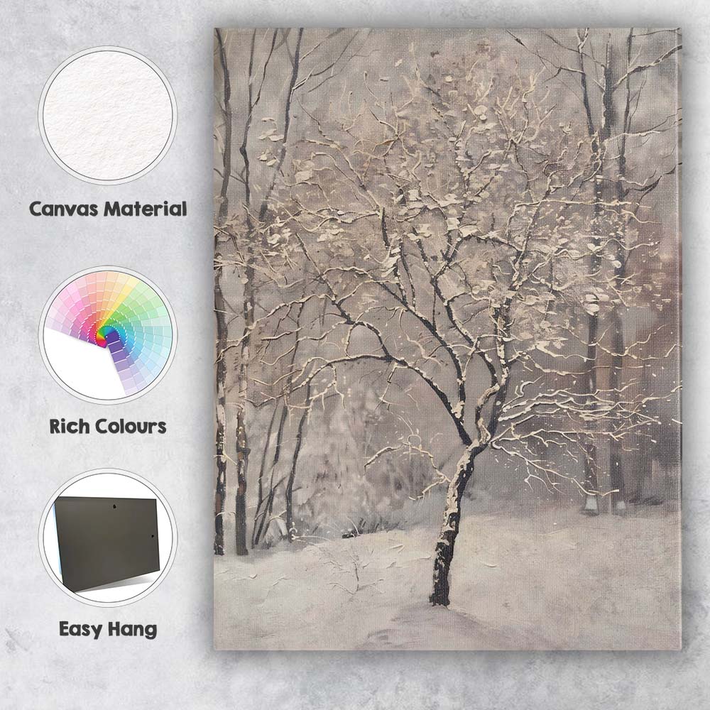 Textured Winter Tree In Snowy Woodland Canvas Wall Art Print Decor Picture Ready to Hang