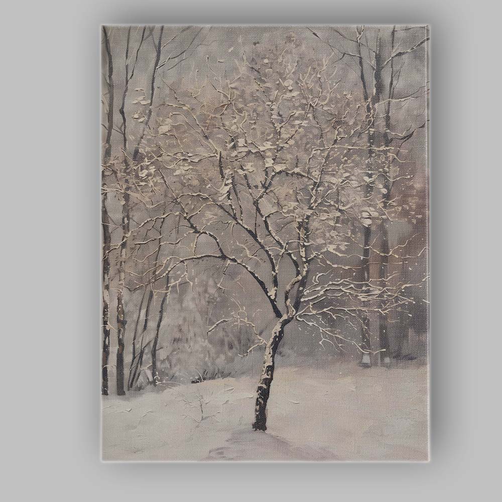Textured Winter Tree In Snowy Woodland Canvas Wall Art Print Decor Picture Ready to Hang
