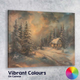 Cosy Snowy Forest Cabin Winter Twilight Landscape Canvas Wall Art Print Decor Picture Ready to Hang