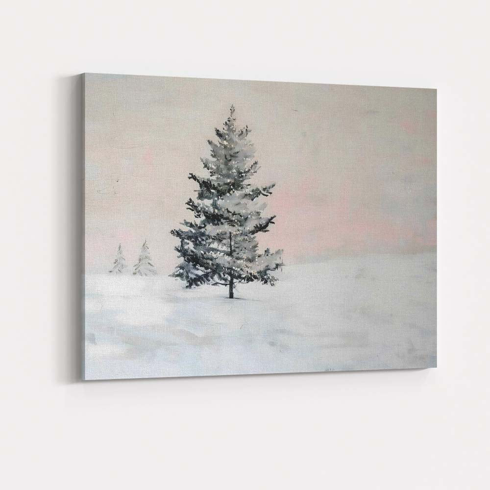 Minimalist Solitary Snow Covered Pine Tree Winter Canvas Wall Art Print Decor Picture Ready to Hang