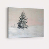 Minimalist Solitary Snow Covered Pine Tree Winter Canvas Wall Art Print Decor Picture Ready to Hang