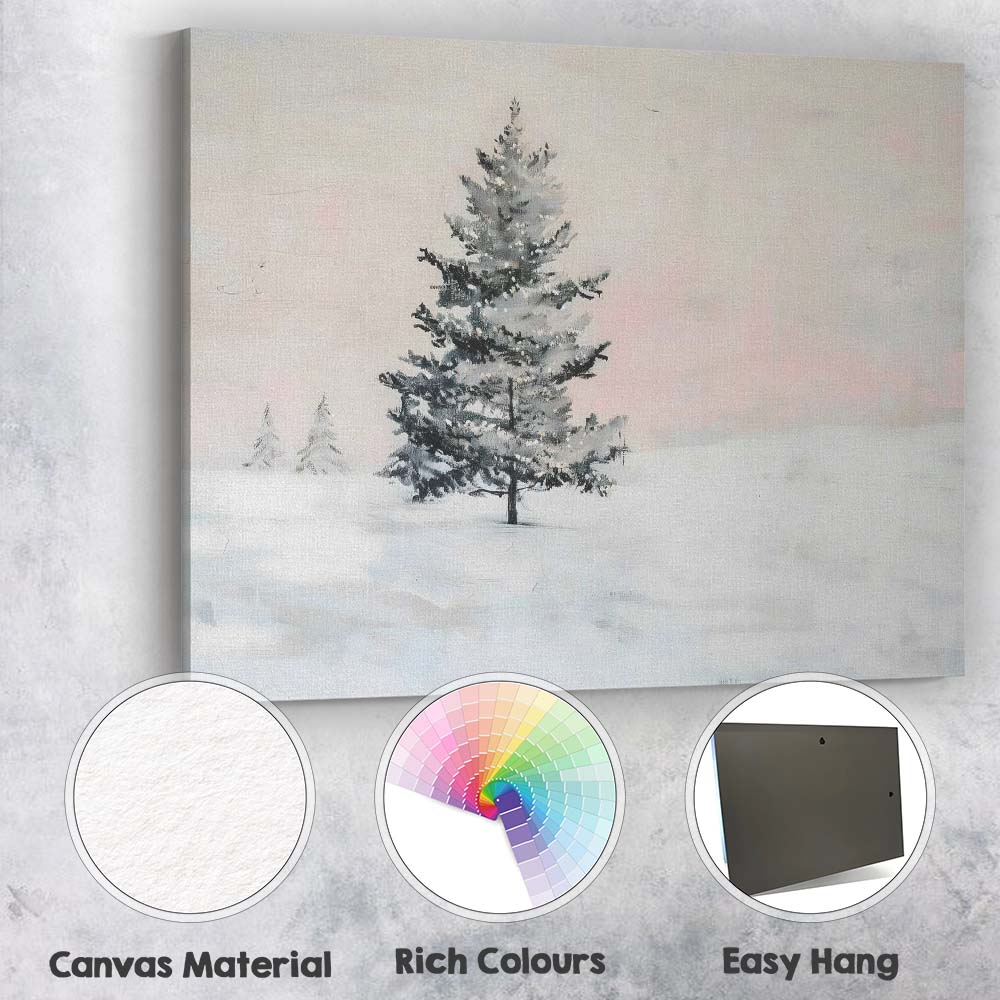 Minimalist Solitary Snow Covered Pine Tree Winter Canvas Wall Art Print Decor Picture Ready to Hang