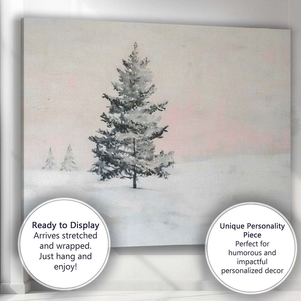Minimalist Solitary Snow Covered Pine Tree Winter Canvas Wall Art Print Decor Picture Ready to Hang