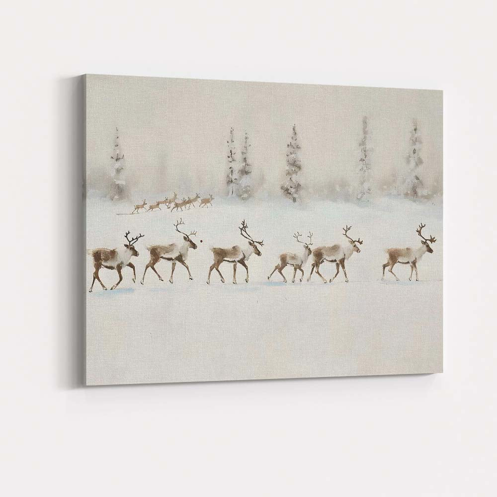 Scandinavian Reindeer Herd Snowy Winter Wilderness Canvas Wall Art Print Decor Picture Ready to Hang