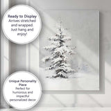 Minimalist Frosted Evergreen Tree Monochrome Winter Painting Canvas Wall Art Print Decor Picture Ready to Hang
