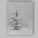 Minimalist Frosted Evergreen Tree Monochrome Winter Painting Canvas Wall Art Print Decor Picture Ready to Hang