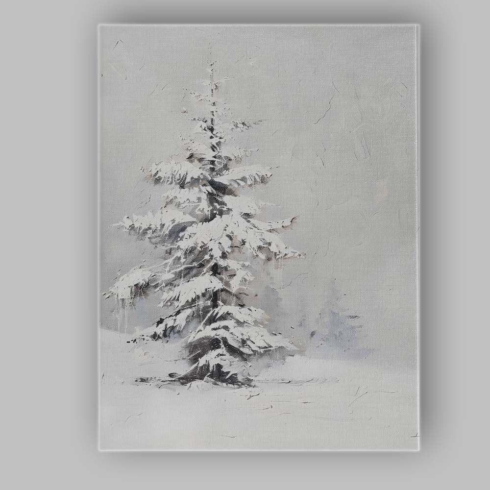 Monochrome Snow Covered Fir Tree Minimalist Winter Canvas Wall Art Print Decor Picture Ready to Hang