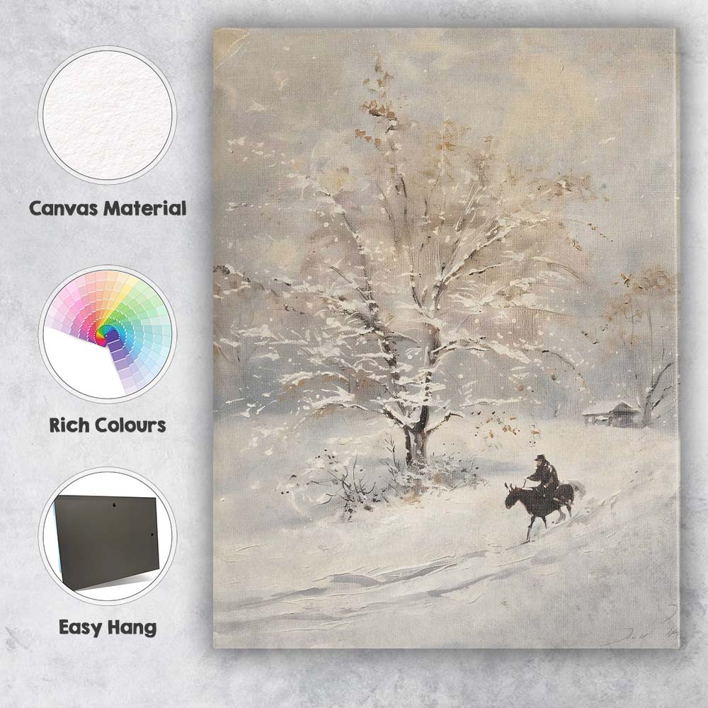 Peaceful Snow Covered Tree Rider Winter Landscape Canvas Wall Art Print Decor Picture Ready to Hang