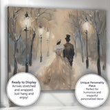 Elegant Victorian Couple Snowy Lantern Walk Winter Romance Canvas Wall Art Print Decor Picture Ready to Hang