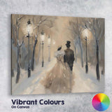 Romantic Victorian Couple Snowy Winter Evening Stroll Canvas Wall Art Print Decor Picture Ready to Hang