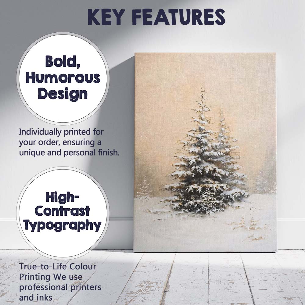 Snow Covered Evergreen Pine Trees Minimalist Winter Landscape Canvas Wall Art Print Decor Picture Ready to Hang
