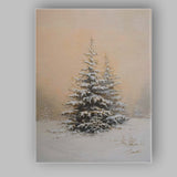 Snow Covered Evergreen Pine Trees Minimalist Winter Landscape Canvas Wall Art Print Decor Picture Ready to Hang