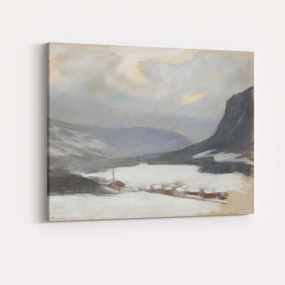 Scandinavian Snowy Mountain Lake Nordic Winter Landscape Canvas Wall Art Print Decor Picture Ready to Hang