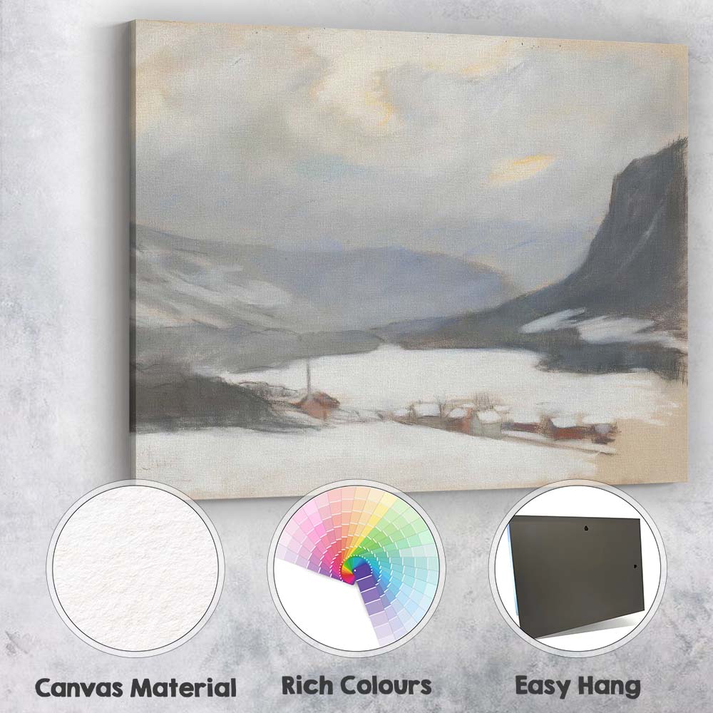 Scandinavian Snowy Mountain Lake Nordic Winter Landscape Canvas Wall Art Print Decor Picture Ready to Hang