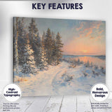 Winter Sunset Snowy Forest Lake View Impressionist Landscape Canvas Wall Art Print Decor Picture Ready to Hang