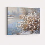 Frosted Wildflowers By Icy River Winter Nature Painting Canvas Wall Art Print Decor Picture Ready to Hang