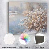 Frosted Wildflowers By Icy River Winter Nature Painting Canvas Wall Art Print Decor Picture Ready to Hang