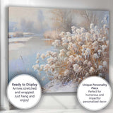 Frosted Wildflowers By Icy River Winter Nature Painting Canvas Wall Art Print Decor Picture Ready to Hang