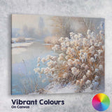 Frosted Wildflowers By Icy River Winter Nature Painting Canvas Wall Art Print Decor Picture Ready to Hang