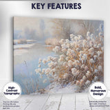 Frosted Wildflowers By Icy River Winter Nature Painting Canvas Wall Art Print Decor Picture Ready to Hang