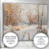 Golden Light Snowy Woodland Path Winter Forest Scene Canvas Wall Art Print Decor Picture Ready to Hang