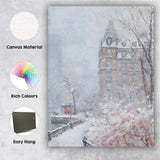 Snowy Paris Riverside Winter Cityscape Impressionist Canvas Wall Art Print Decor Picture Ready to Hang