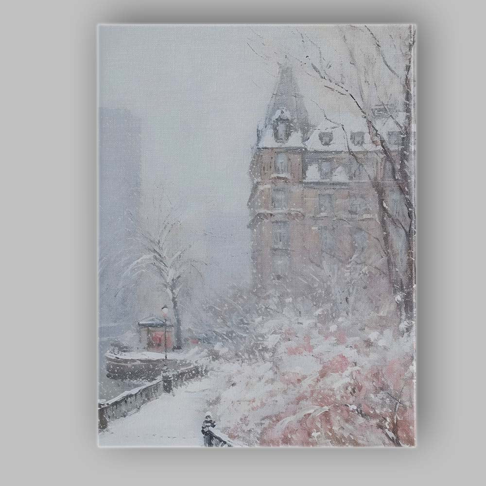 Snowy Paris Riverside Winter Cityscape Impressionist Canvas Wall Art Print Decor Picture Ready to Hang