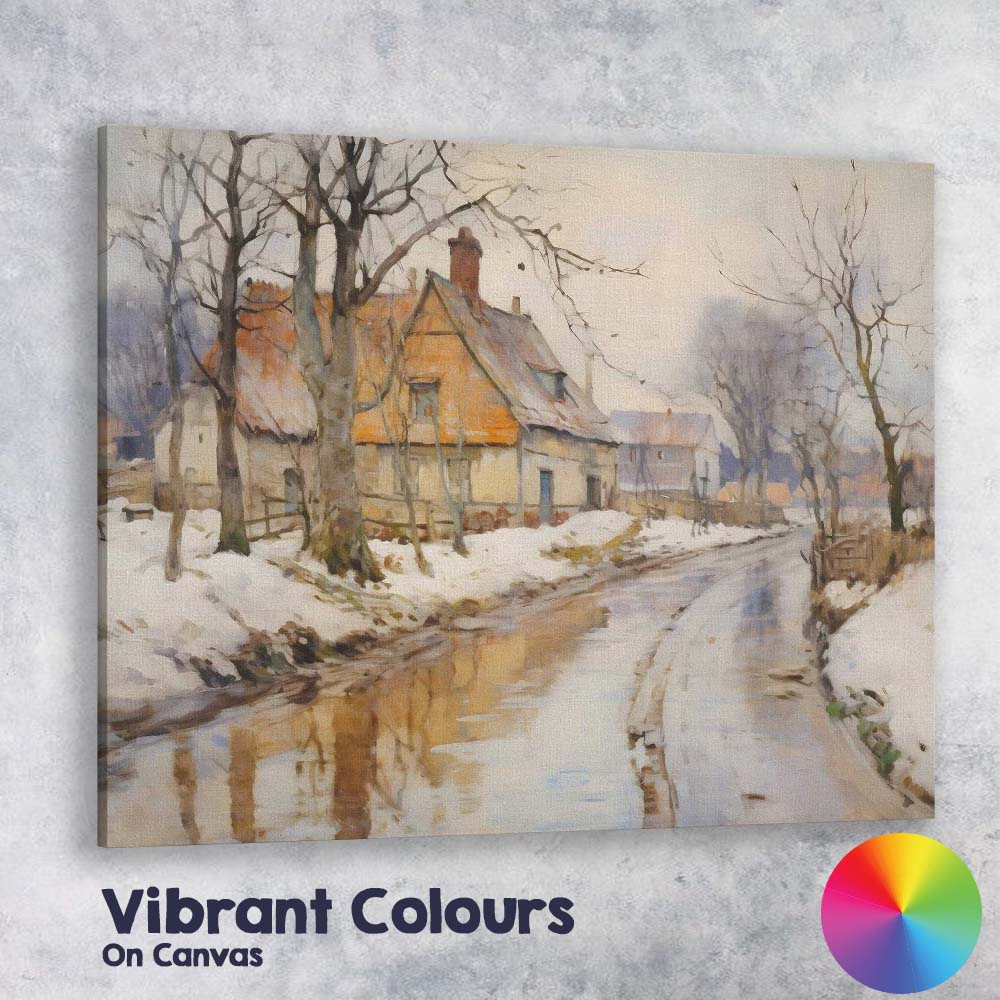 Rustic Snowy Village Country Road Winter Landscape Canvas Wall Art Print Decor Picture Ready to Hang