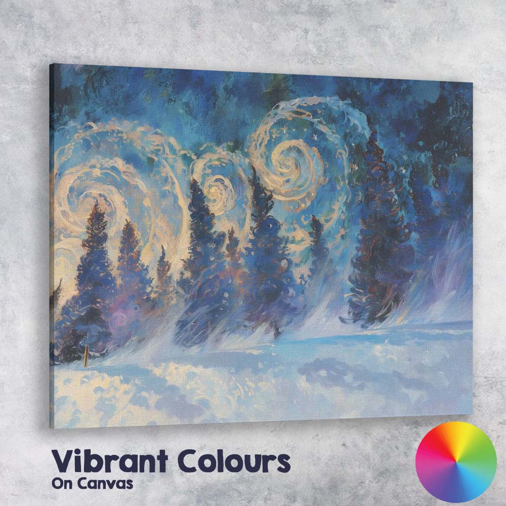 Abstract Swirling Night Sky Snowy Pine Forest Winter Canvas Wall Art Print Decor Picture Ready to Hang