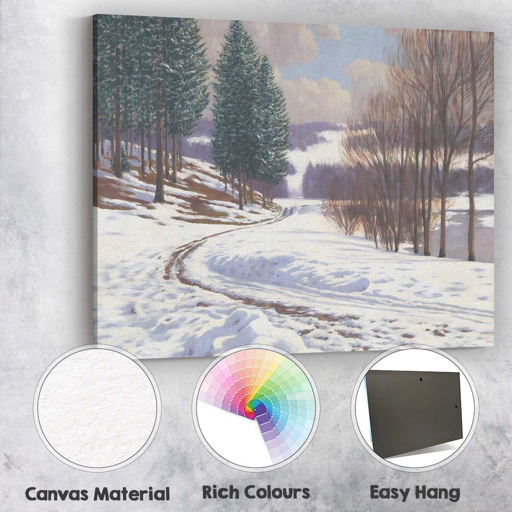 Peaceful Snowy Woodland Path Countryside Winter Landscape Canvas Wall Art Print Decor Picture Ready to Hang