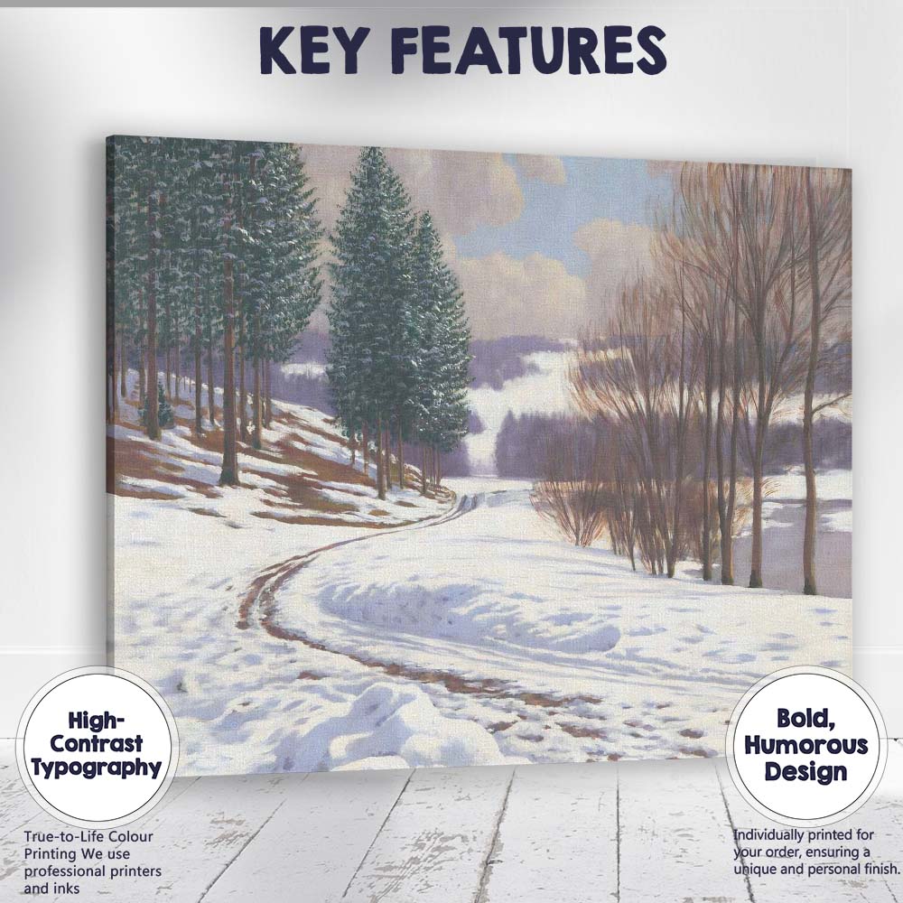 Peaceful Snow Covered Country Lane Winter Woodland Landscape Canvas Wall Art Print Decor Picture Ready to Hang