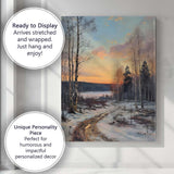 Winter Forest Track Sunset Lake Scenic Impressionist Landscape Canvas Wall Art Print Decor Picture Ready to Hang