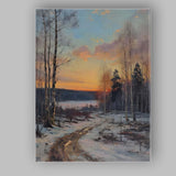 Winter Forest Track Sunset Lake Scenic Impressionist Landscape Canvas Wall Art Print Decor Picture Ready to Hang