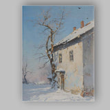 Snow Covered Farmhouse Bare Tree Rural Winter Scene Canvas Wall Art Print Decor Picture Ready to Hang