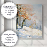 Orange Autumn Leaves Against Snowy Woodland Landscape Canvas Wall Art Print Decor Picture Ready to Hang