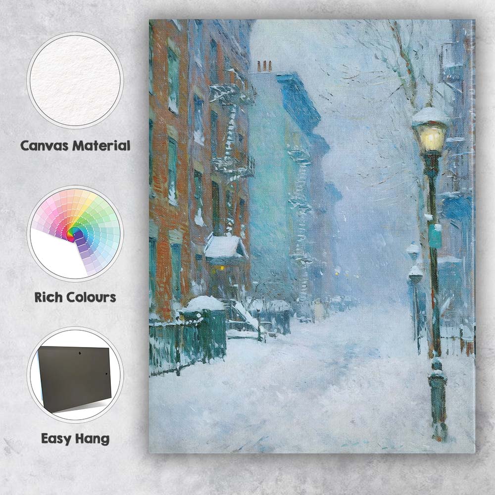 Snowy City Street Lantern Winter Storm Impressionist Canvas Wall Art Print Decor Picture Ready to Hang
