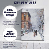 Elegant Victorian Couple Snow Covered Street Winter Impressionist Canvas Wall Art Print Decor Picture Ready to Hang