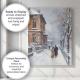 Elegant Victorian Couple Snow Covered Street Winter Impressionist Canvas Wall Art Print Decor Picture Ready to Hang